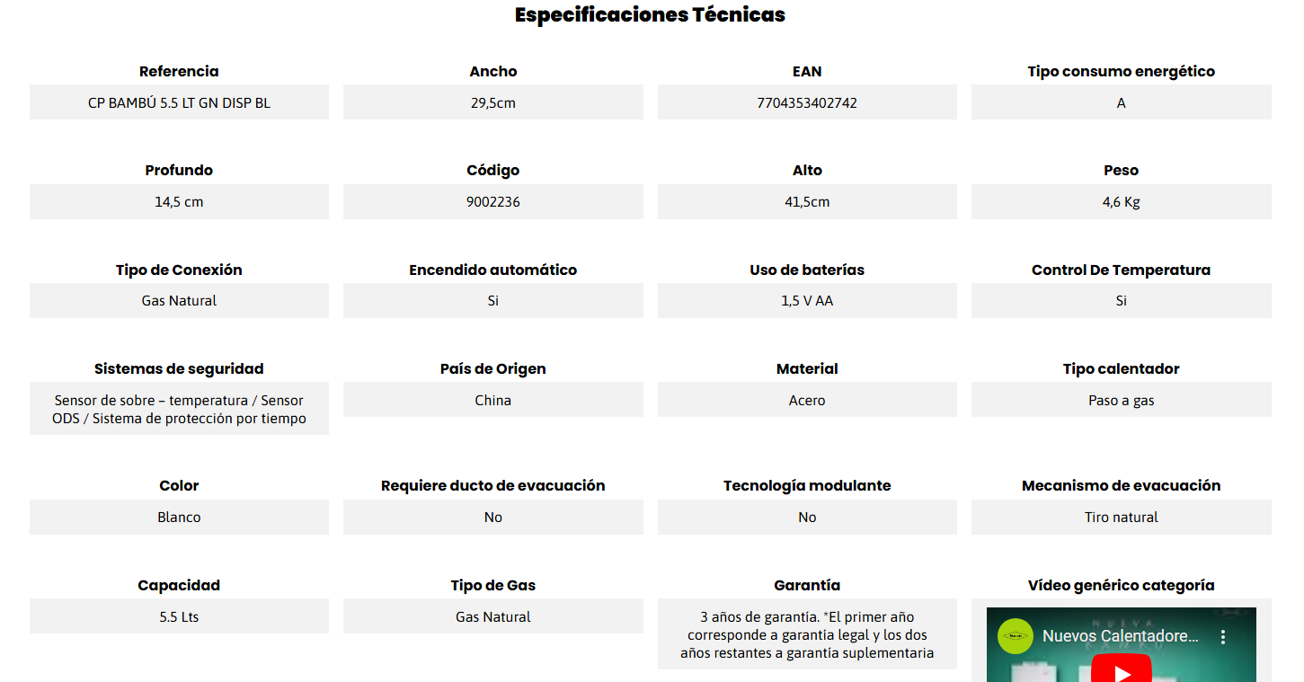 Calentador de agua Haceb de paso a gas natural tiro natural Bambú 5.5 litros blanco - Imagen 6